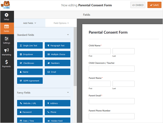 parental consent form