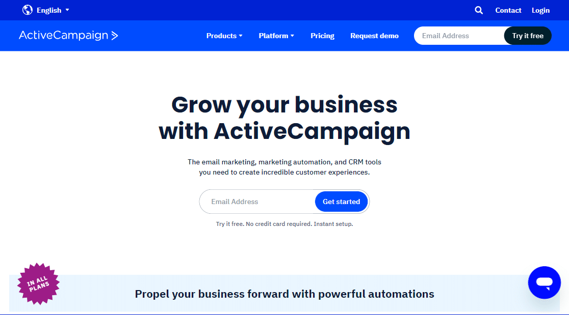 the activecampaign homepage