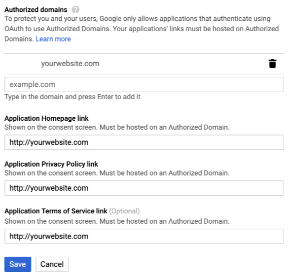 Add authorized domain information to Google consent