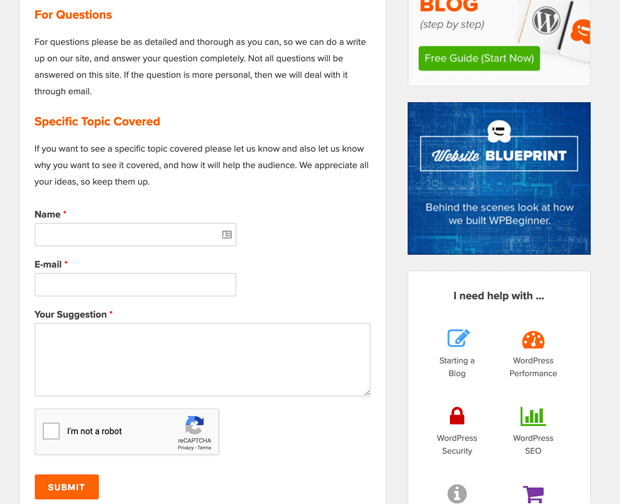 WPBeginner Make a Suggestion Form