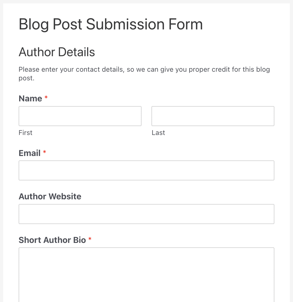 A blog post submission form