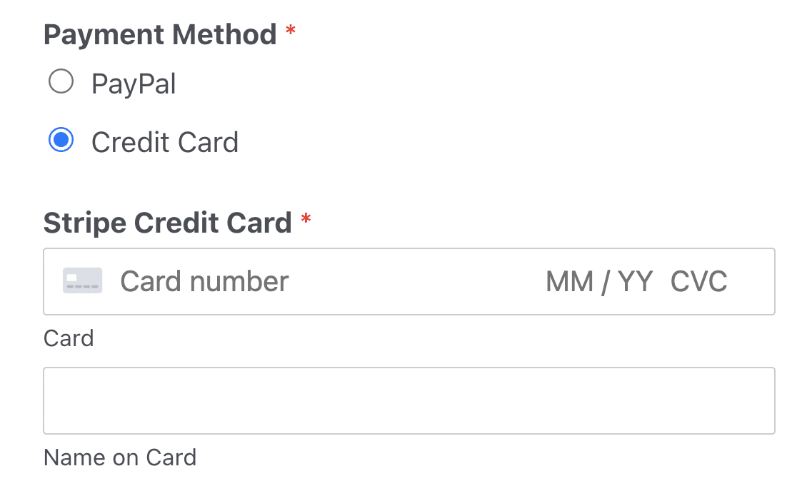 A form that lets users choose a payment method