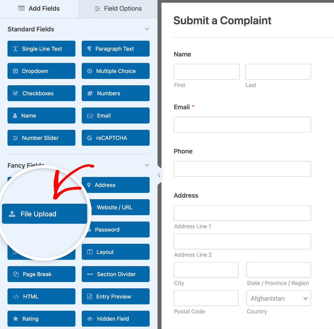 Adding a File Upload field to a complaint form