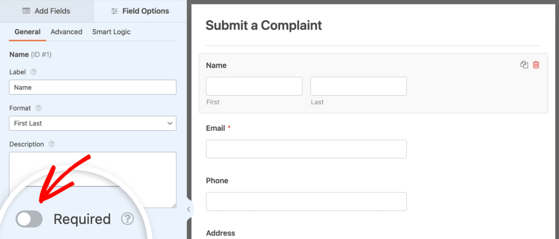 Making the Name field optional on your complaint form