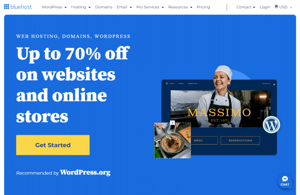 the bluehost homepage - WPForms ブルーホストのホームページ