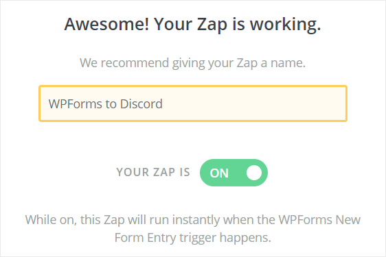 WPForms to Discord Zap
