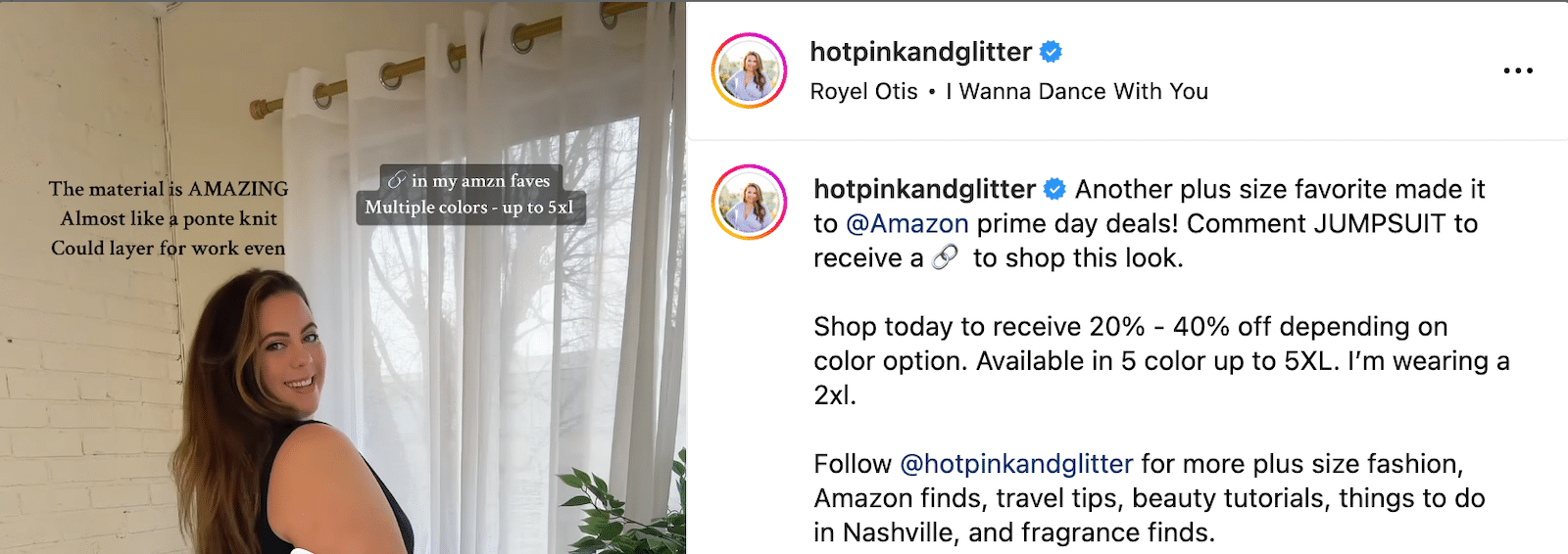 The hotpinkandglitter Instagram account makes use of conversational marketing.