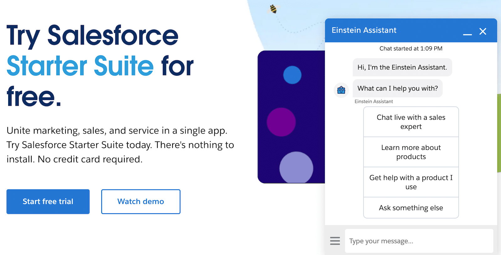 Chat options on the Salesforce website.