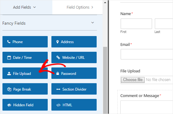 Add file upload field to your form