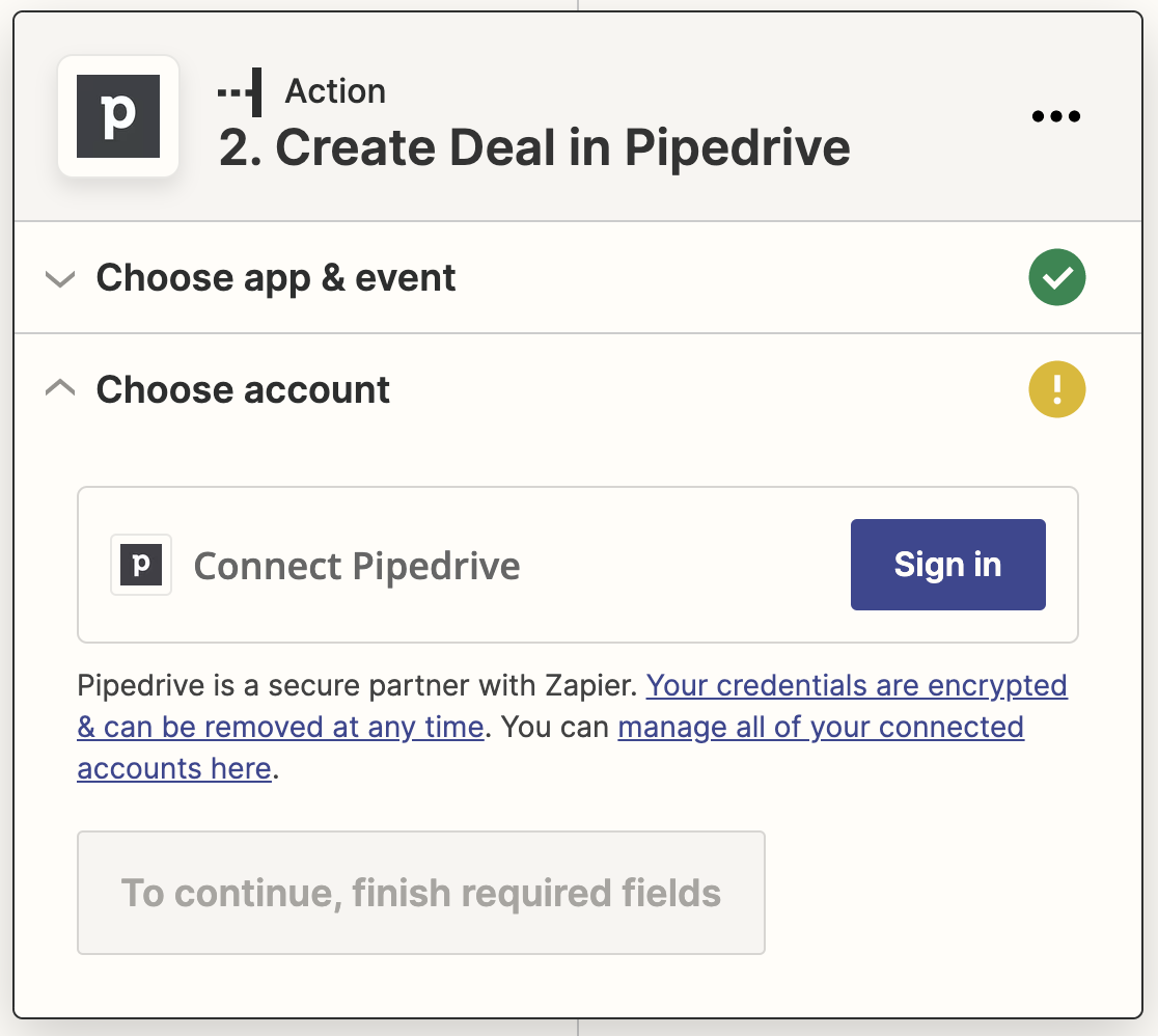 Connecting Zapier to Pipedrive