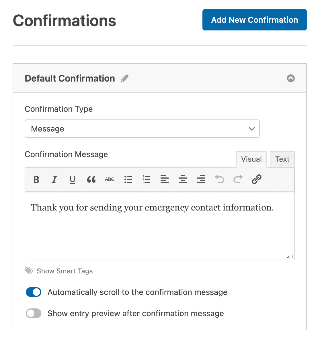 Customizing the confirmation message for your emergency contact form