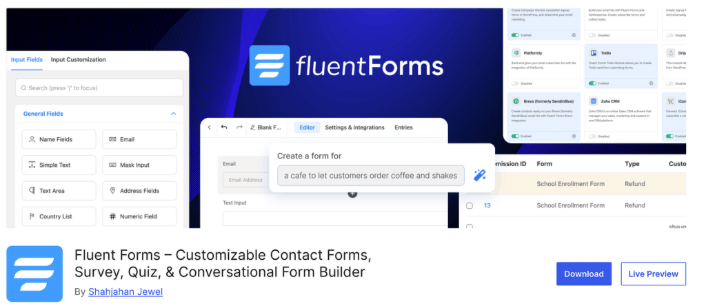 repositório de plugins do fluent forms para wordpress