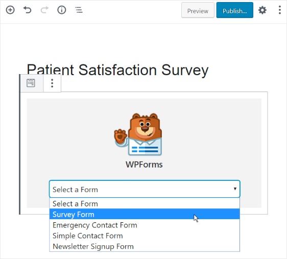 patient satisfaction survey dropdown insert