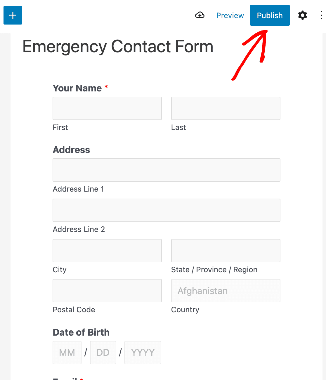 Publishing your emergency contact form