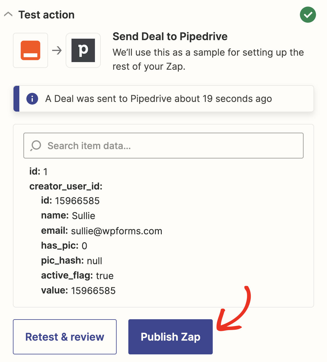 Publishing your Pipedrive zap
