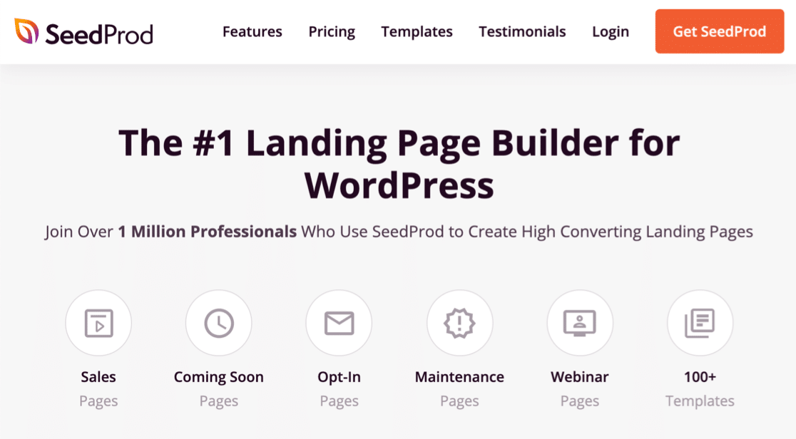 SeedProd landing page builder homepage