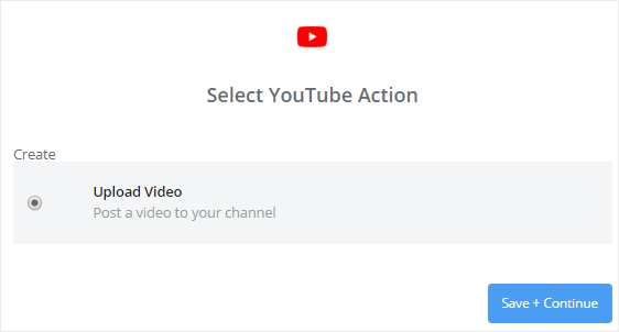 Select a YouTube action