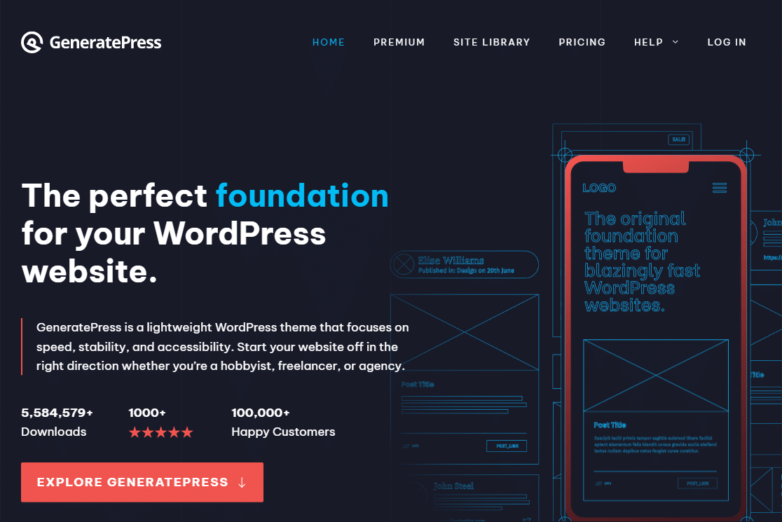 the generatepress homepage