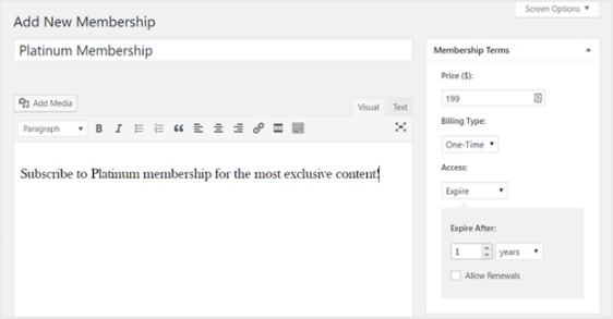 wordpress paid membership plugin add new