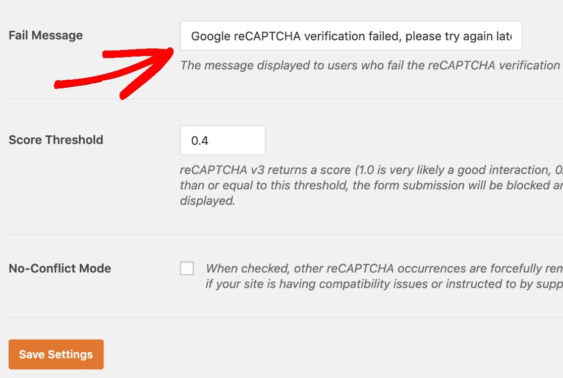 Additional-reCAPTCHA-settings-in-WPForms-edit-fail-message