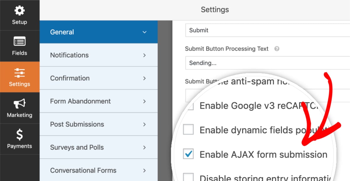 Enable AJAX form submissions in WPForms