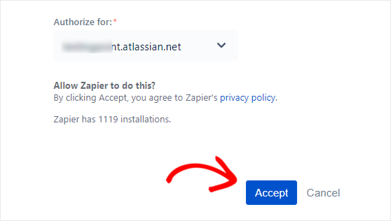 Authorize Zapier to create Jira issues by clicking on the Accept button