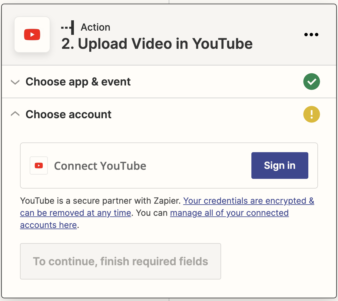 Connecting Zapier to your YouTube account