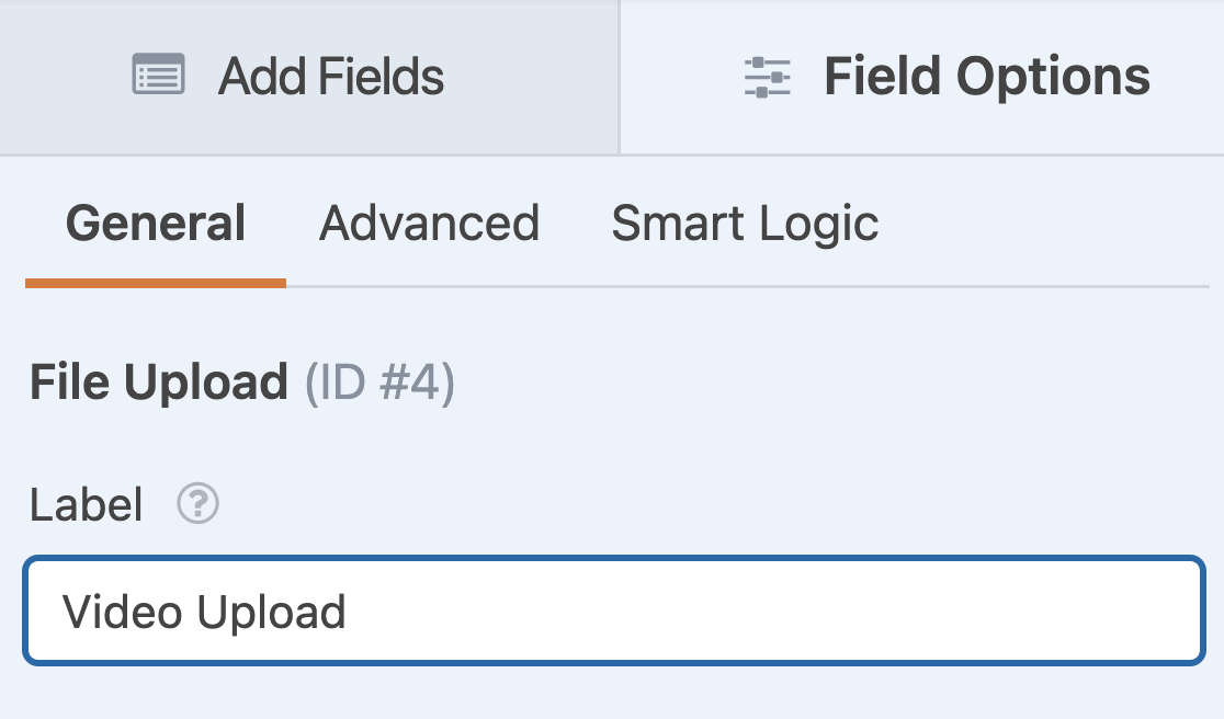 Changing the File Upload Field label to Video Upload