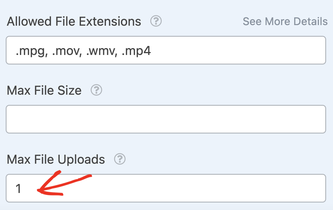 Setting the max file uploads to 1