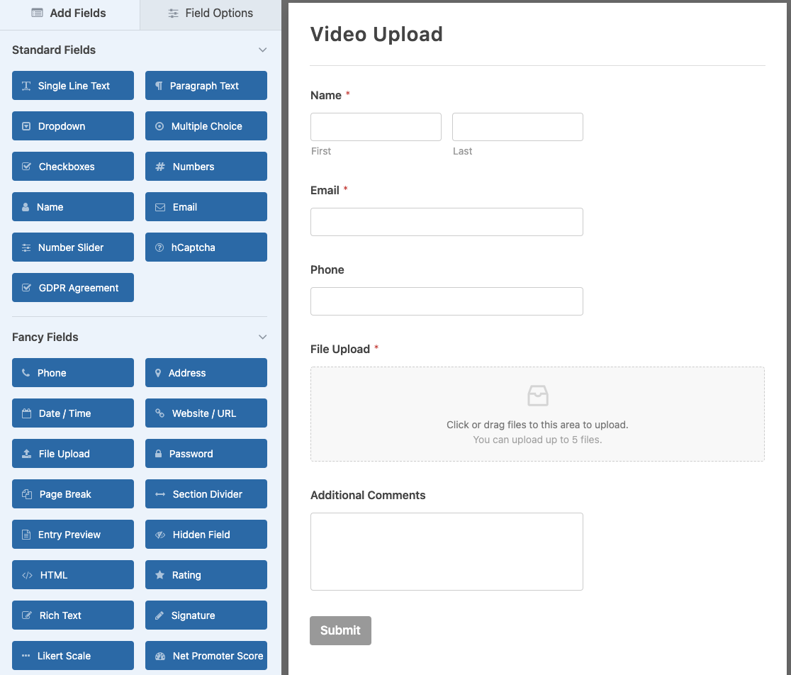 The File Upload Form template