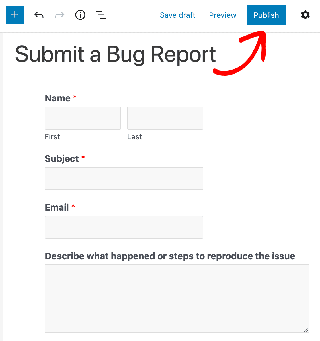 Publishing your bug tracker form