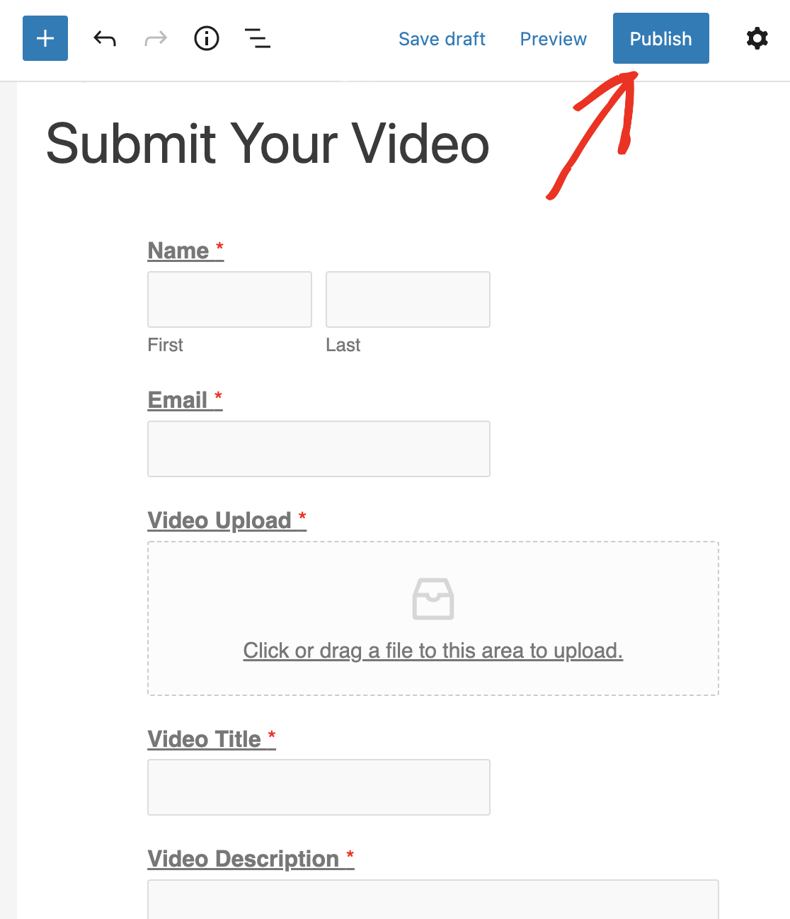Publishing your video upload form