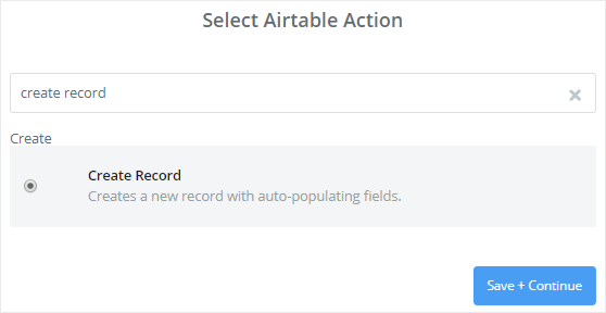 Select an Airtable action option
