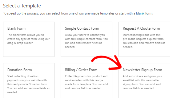 Select Newsletter Signup Form template