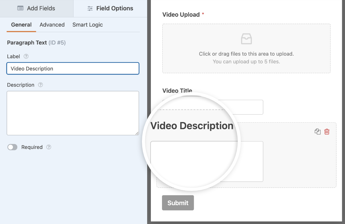 Editing the Video Description field in a YouTube upload form