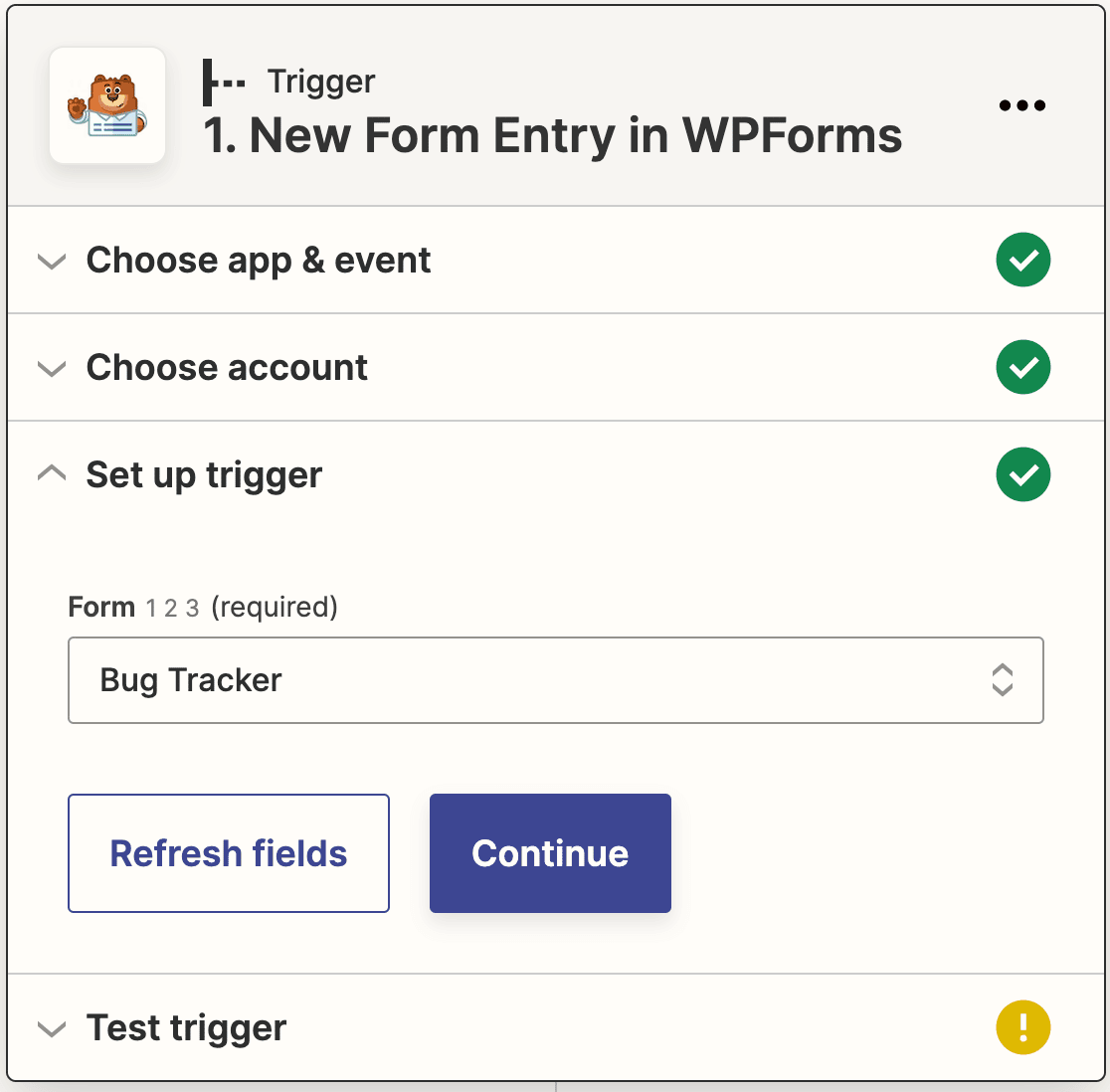 Choosing your bug tracker form in Zapier