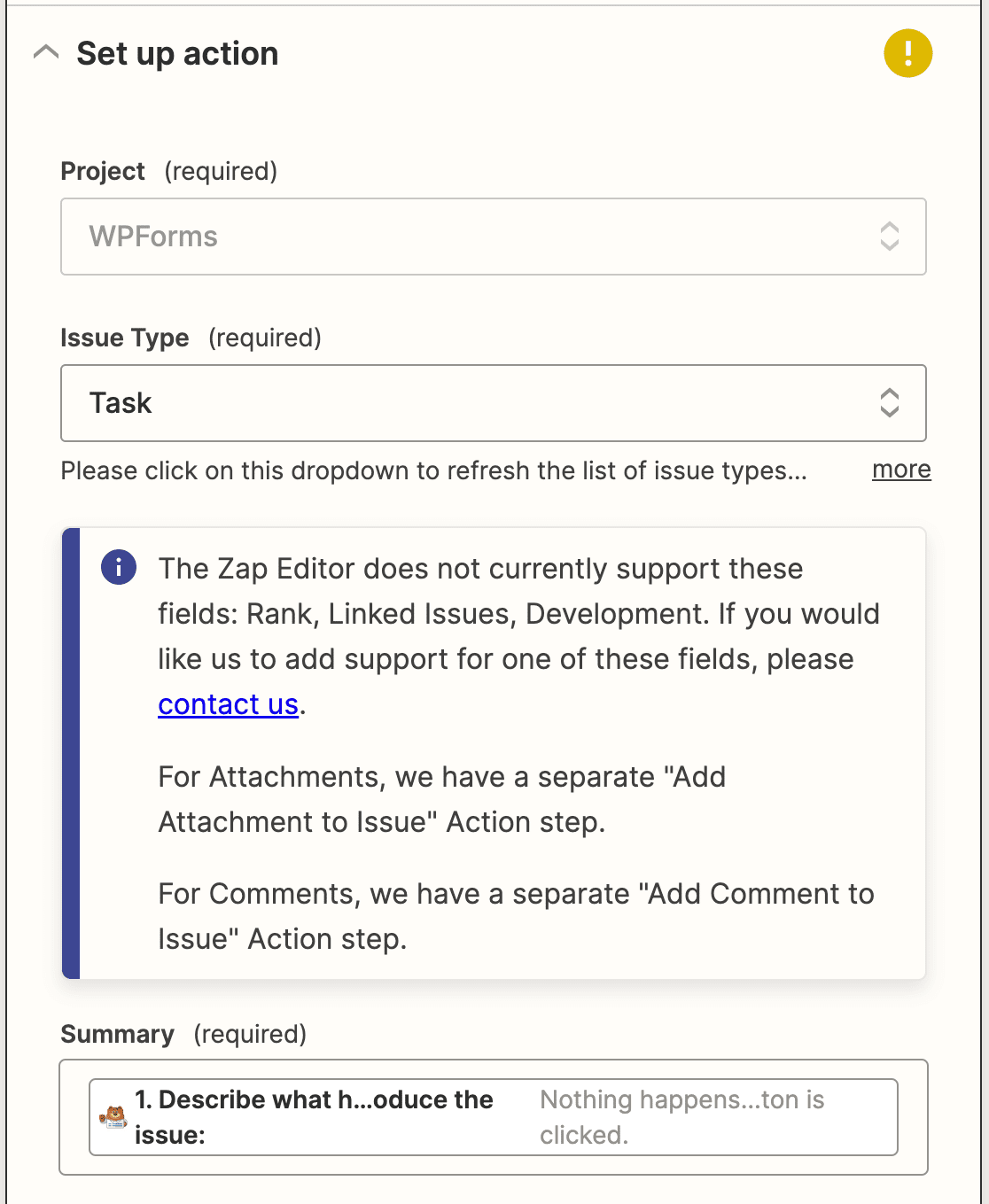 Filling out the Zapier Jira issue template