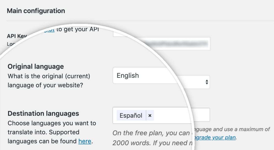 Choose translation languages in WeGlot settings