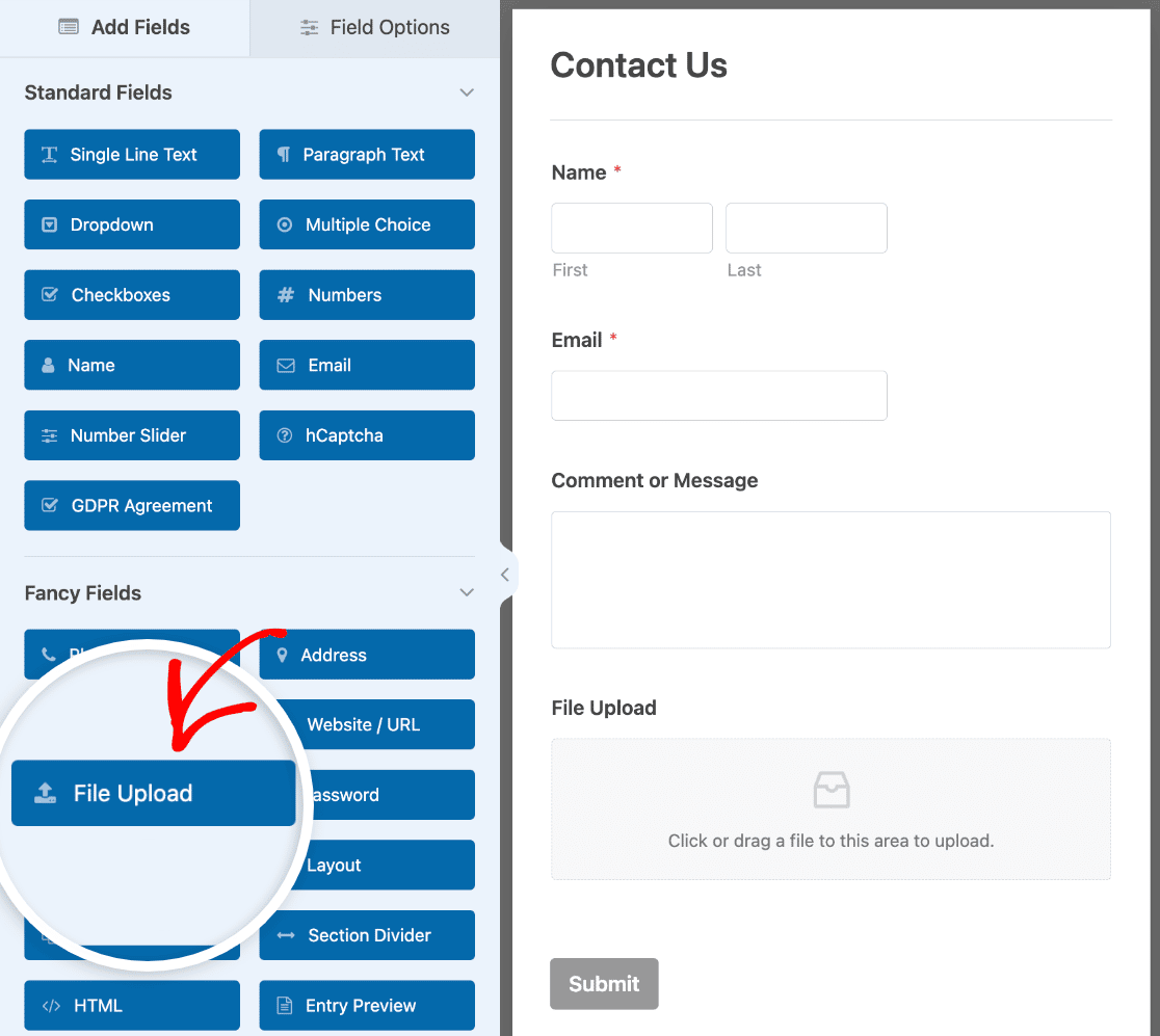 Adding a File Upload field to a contact form