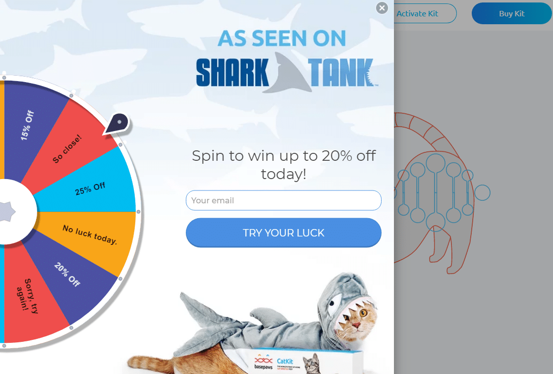 lead generation form example with spin to win popup wheel