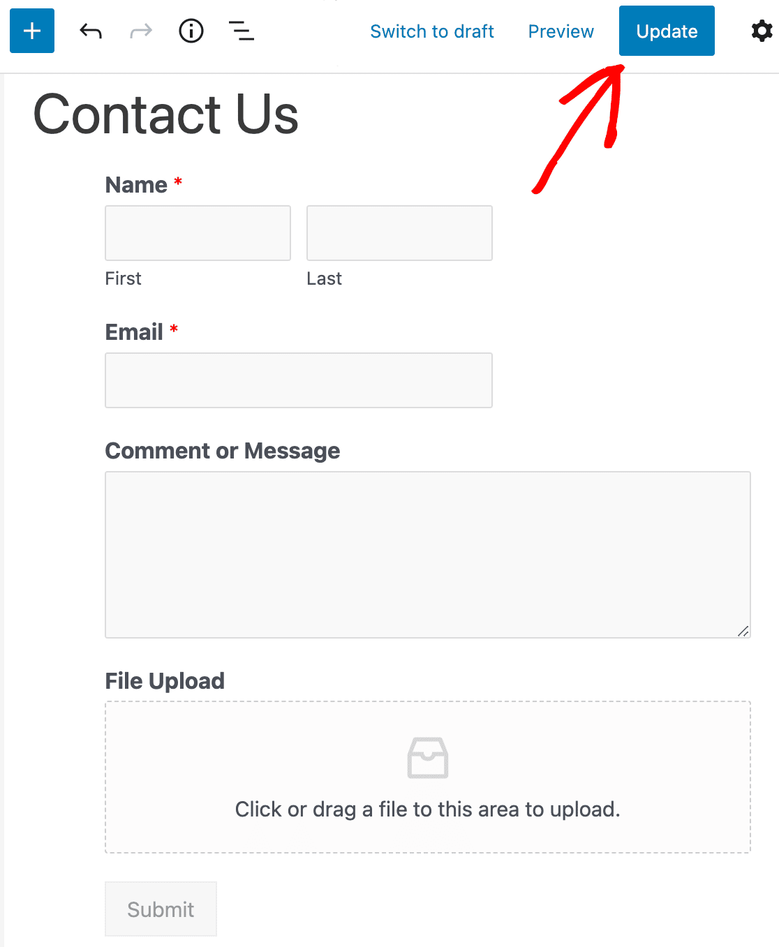 Updating the page your contact form is on