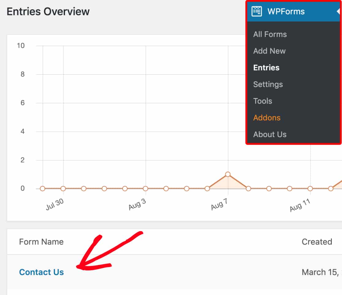 Choose form on Entries overview page