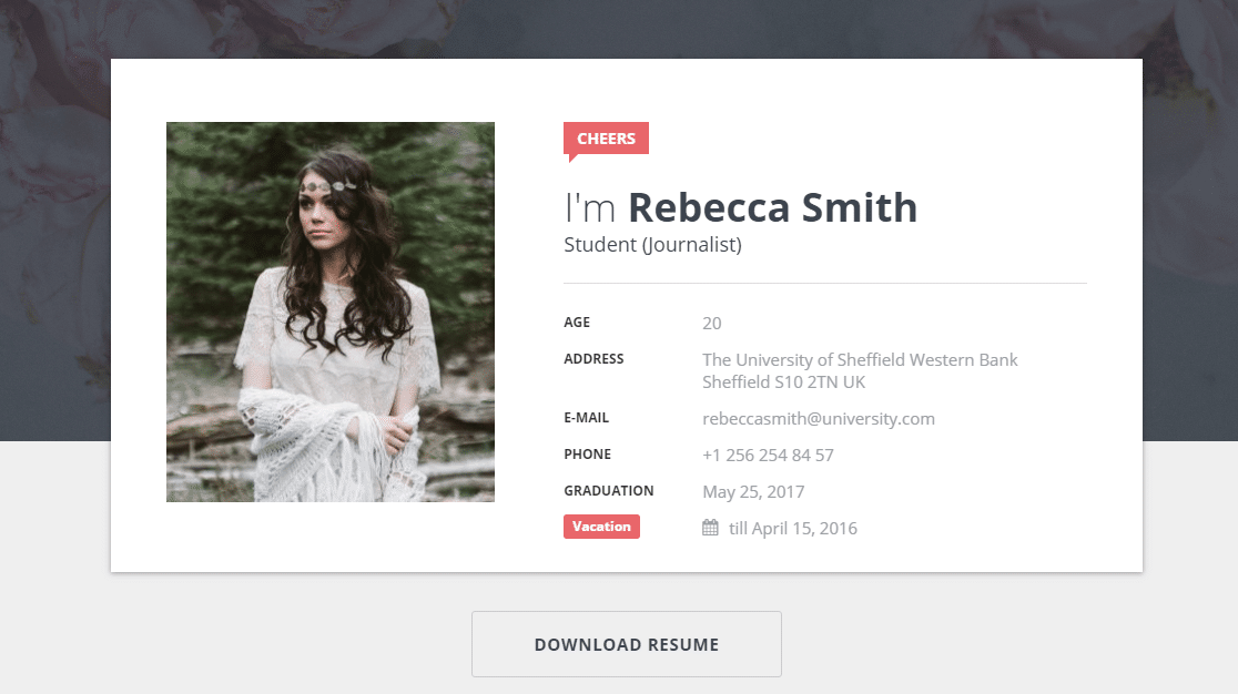 Resume, CV & vCard Theme