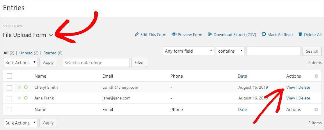 WPForms - visualizzare i file caricati tramite il modulo in una pagina o post WordPress