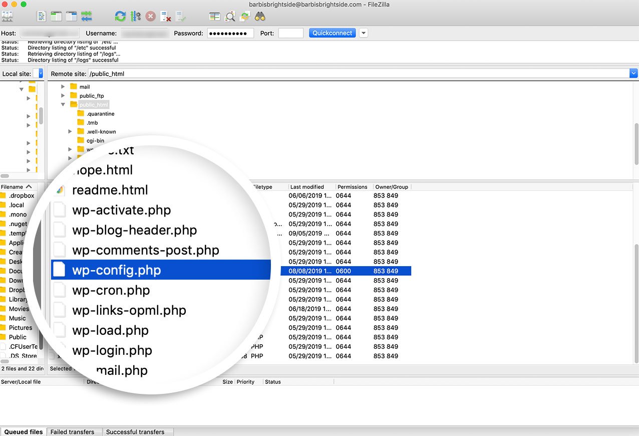 Open wp-config file to enable debugging in WordPress