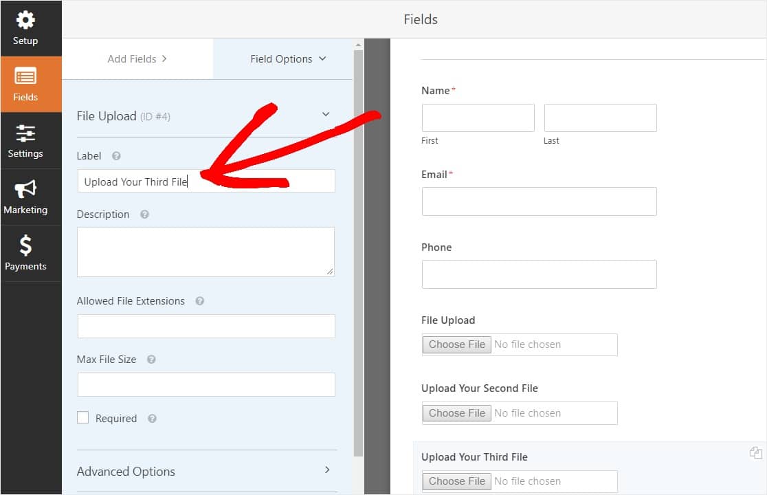 name your file upload form on form for the wordpress upload widget