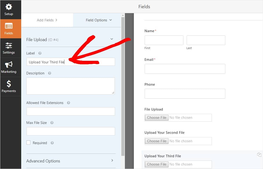 name your file upload form on form