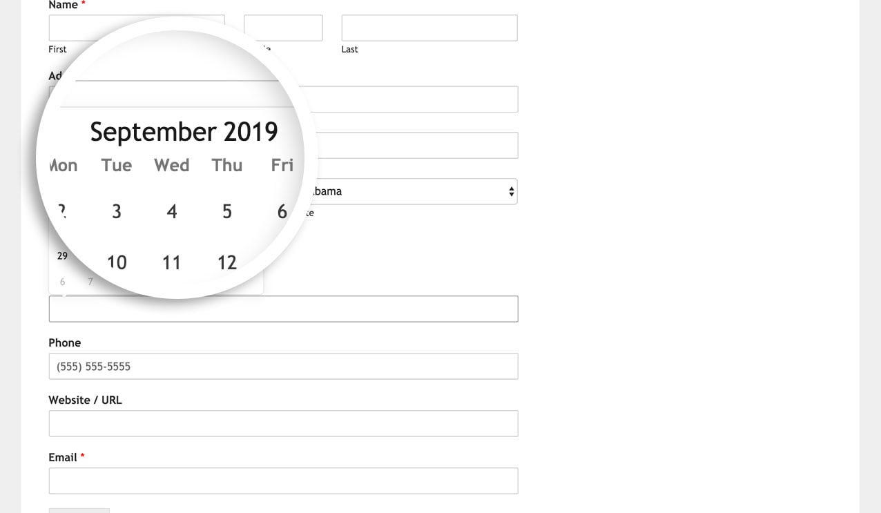 This is how the date field date picker looks by default