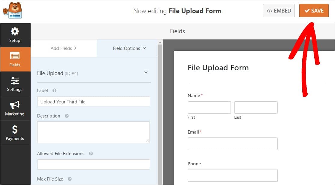 save your multiple file upload form