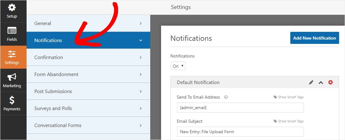 WPForms - personalizzare le notifiche di invio del form